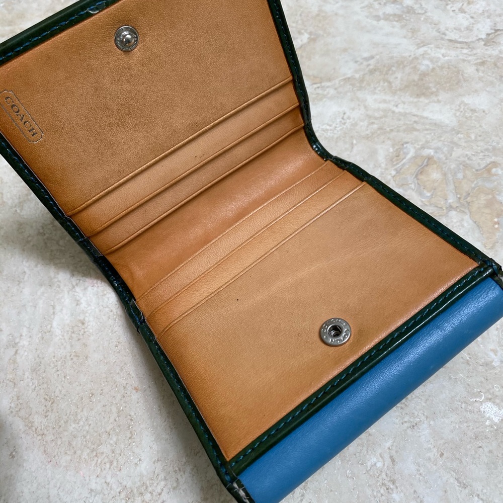 Coach vintage blue leather trifold wallet